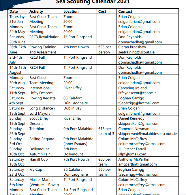 2021 Sea Scouting Calendar
